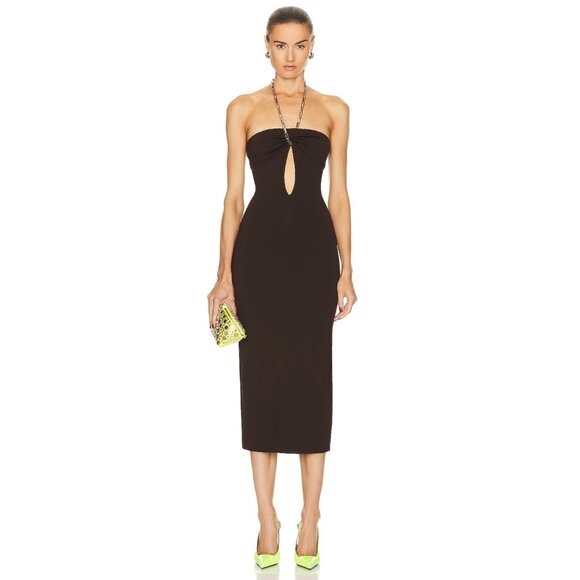THE ATTICO Giona Midi Dress in Dark Brown - Picture 1 of 3